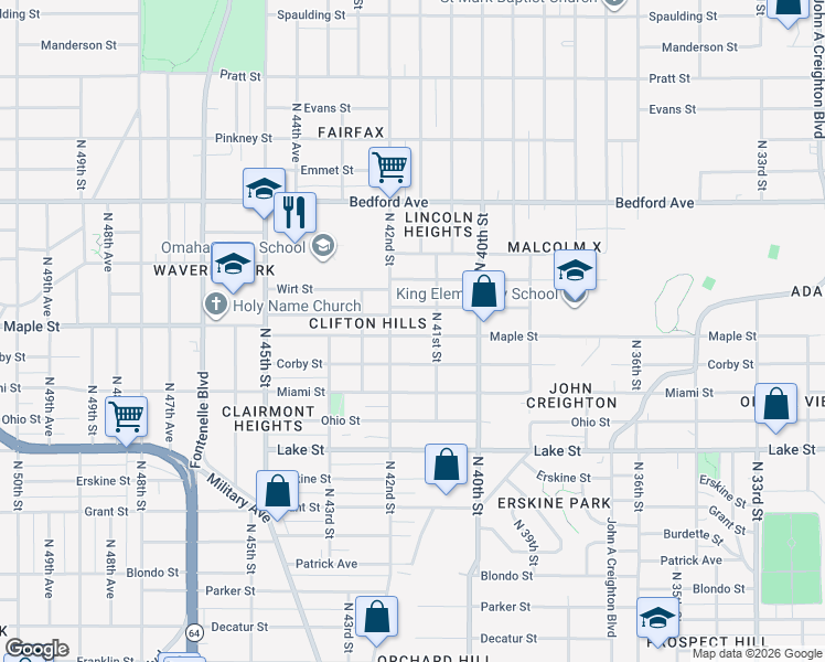 map of restaurants, bars, coffee shops, grocery stores, and more near 4109 Maple Street in Omaha