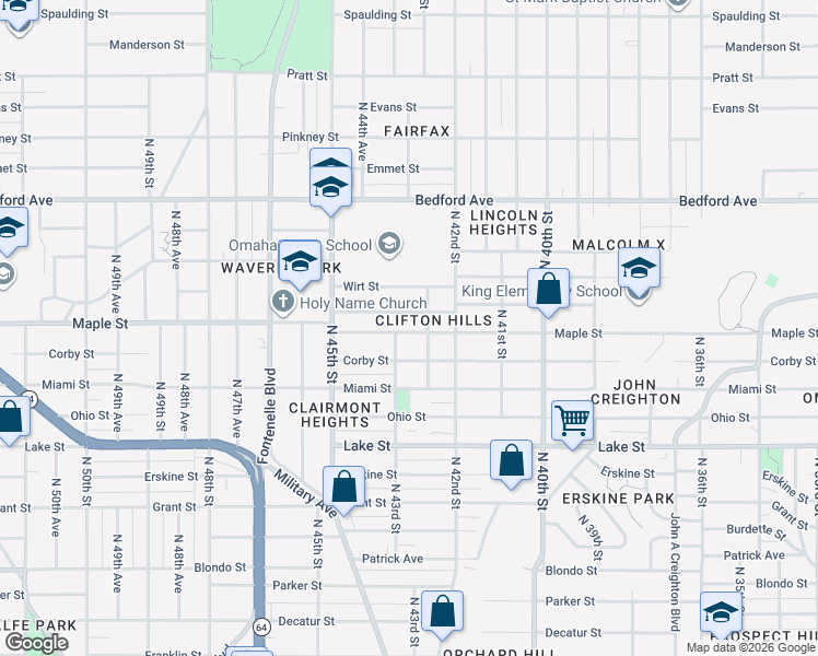 map of restaurants, bars, coffee shops, grocery stores, and more near 4263 Maple Street in Omaha