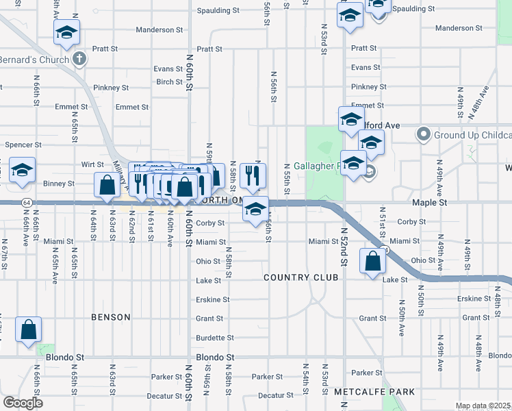 map of restaurants, bars, coffee shops, grocery stores, and more near in Omaha