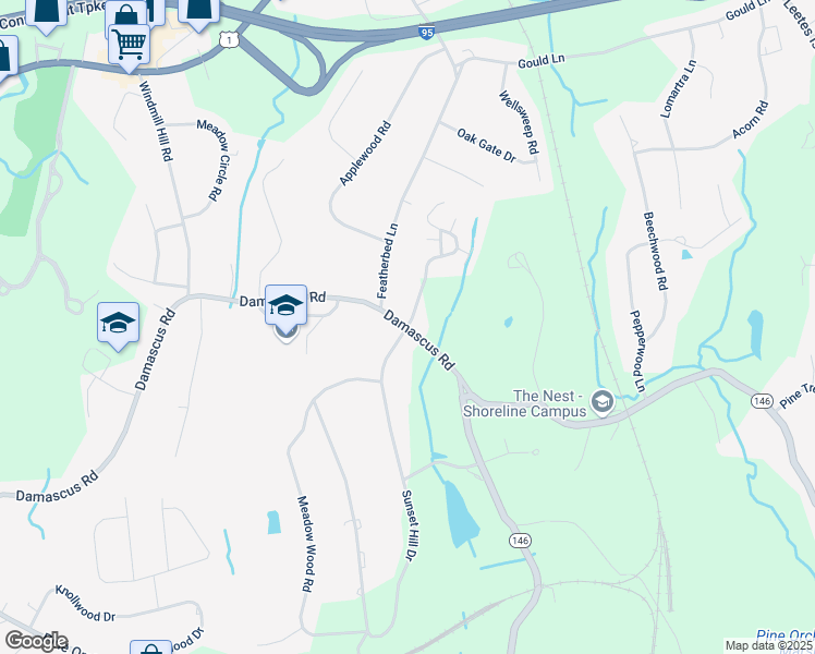 map of restaurants, bars, coffee shops, grocery stores, and more near 1 Hunting Ridge Farms Road in Branford
