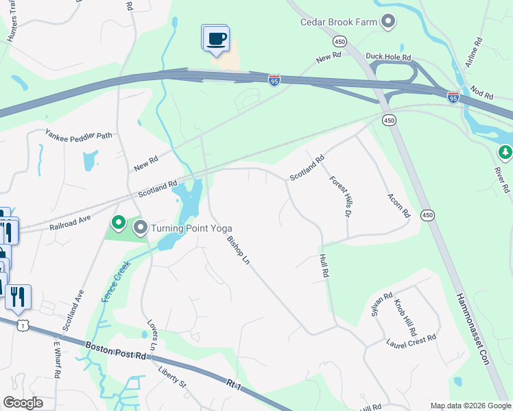 map of restaurants, bars, coffee shops, grocery stores, and more near 63 Bishop Lane in Madison