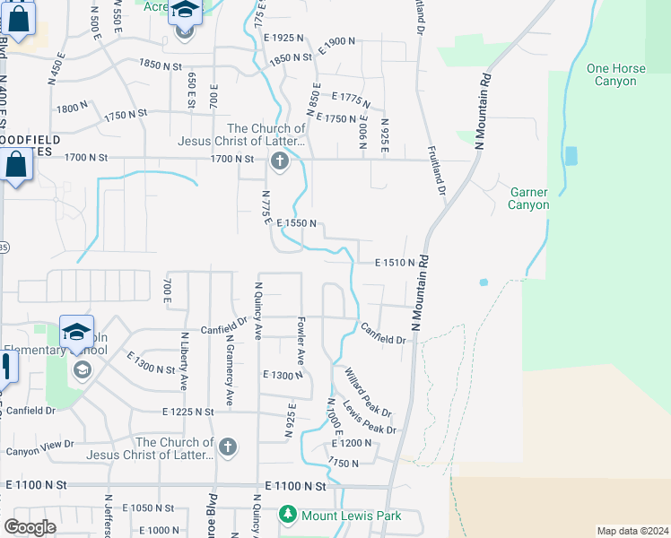 map of restaurants, bars, coffee shops, grocery stores, and more near 899 East 1510 North in North Ogden