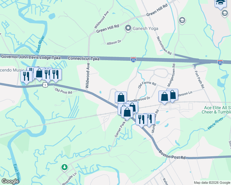 map of restaurants, bars, coffee shops, grocery stores, and more near 32 Green Acres Drive in Madison