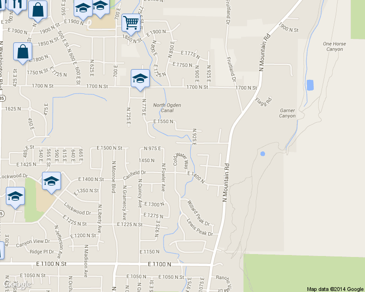 map of restaurants, bars, coffee shops, grocery stores, and more near 899 East 1510 North in North Ogden