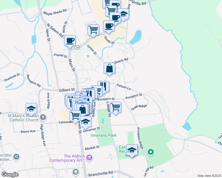 map of restaurants, bars, coffee shops, grocery stores, and more near 57 Prospect Street in Ridgefield