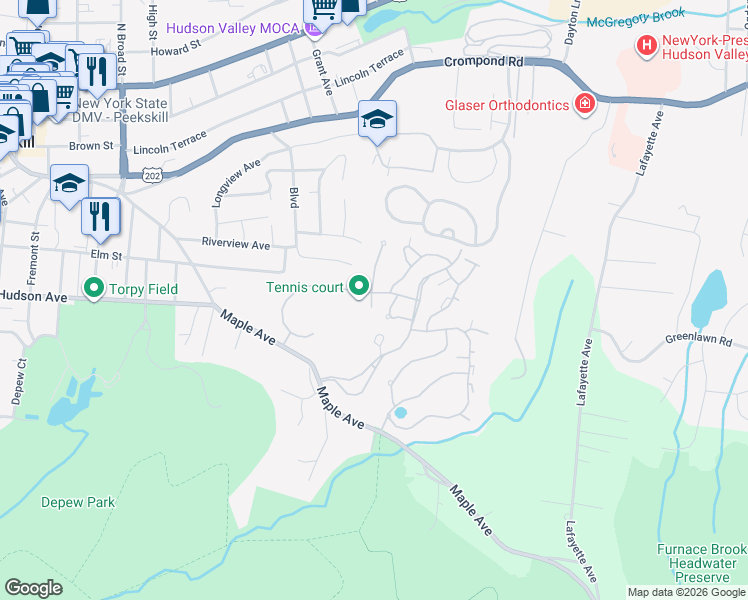 map of restaurants, bars, coffee shops, grocery stores, and more near 200 School House Road in Peekskill