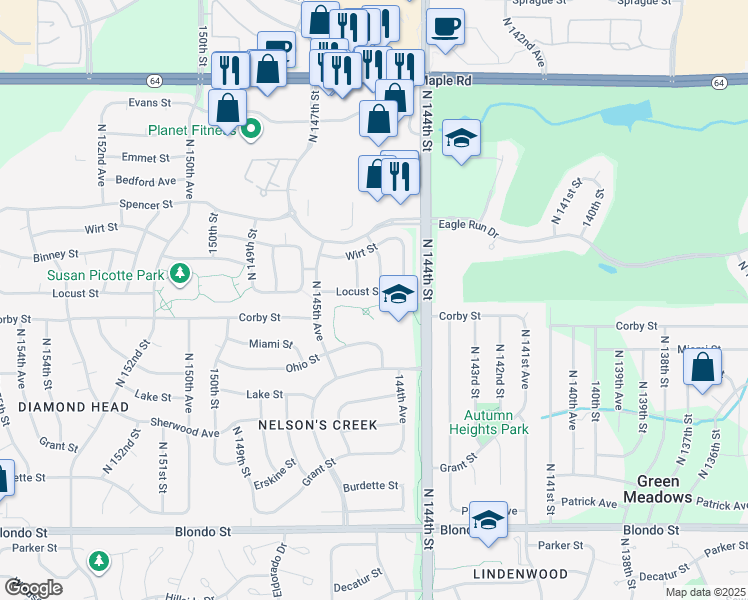 map of restaurants, bars, coffee shops, grocery stores, and more near 14506 Ohio Street in Omaha