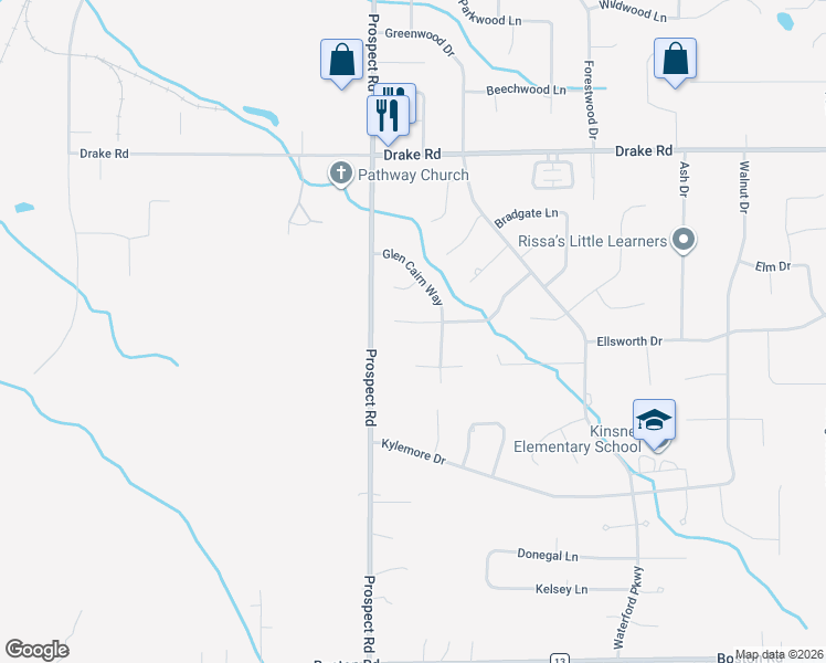 map of restaurants, bars, coffee shops, grocery stores, and more near 20940 Belhaven Place in Strongsville