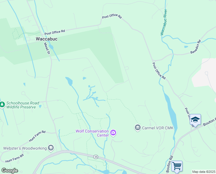 map of restaurants, bars, coffee shops, grocery stores, and more near 68 East Ridge Road in Waccabuc