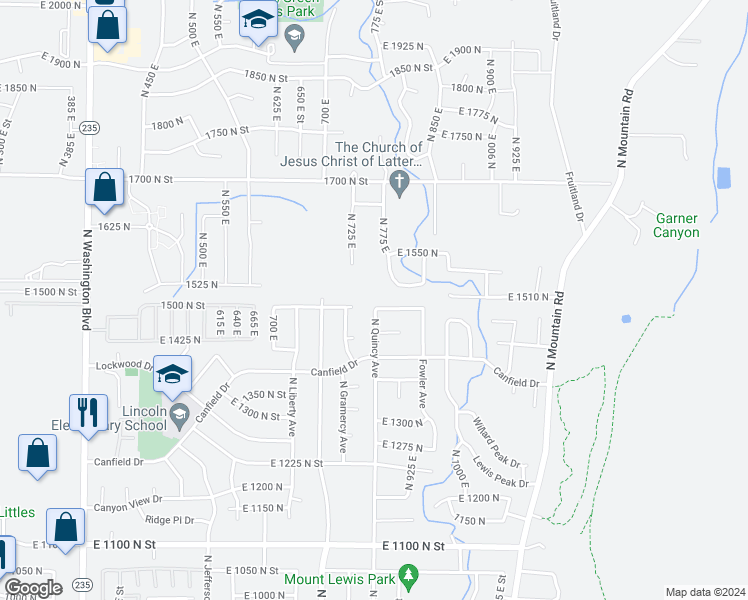 map of restaurants, bars, coffee shops, grocery stores, and more near 1477 North Quincy Avenue in Ogden