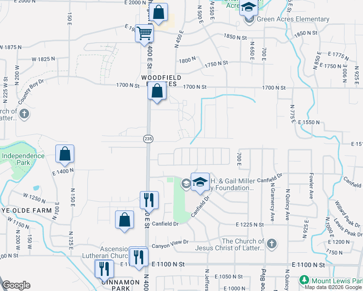 map of restaurants, bars, coffee shops, grocery stores, and more near in North Ogden