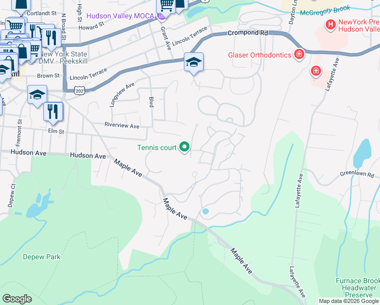 map of restaurants, bars, coffee shops, grocery stores, and more near 200 School House Road in Peekskill