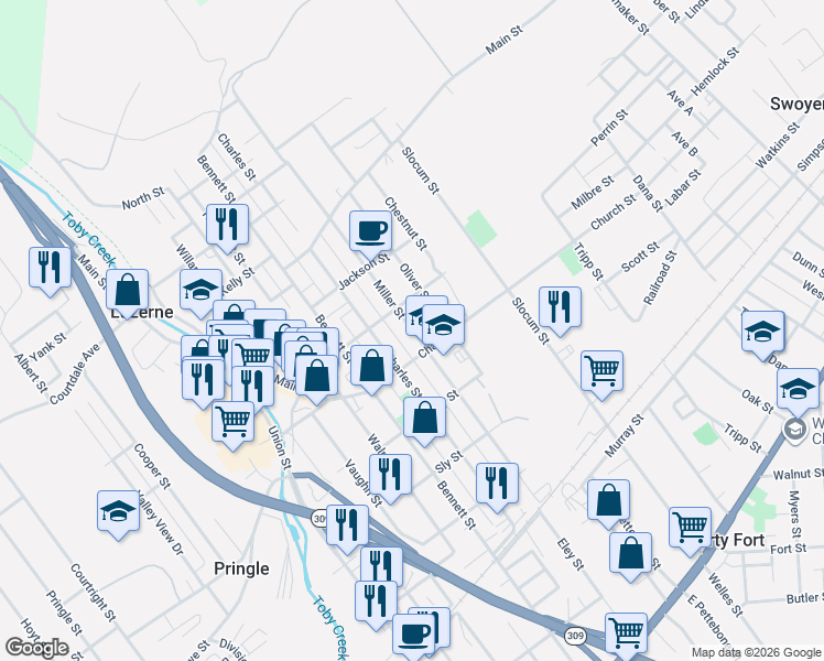 map of restaurants, bars, coffee shops, grocery stores, and more near 511 Charles St in Luzerne