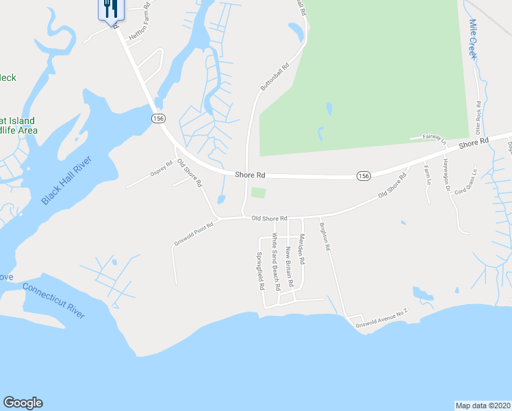 map of restaurants, bars, coffee shops, grocery stores, and more near 20 Old Shore Road in Old Lyme