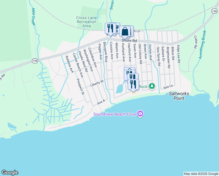 map of restaurants, bars, coffee shops, grocery stores, and more near 69 Corsino Avenue in Old Lyme