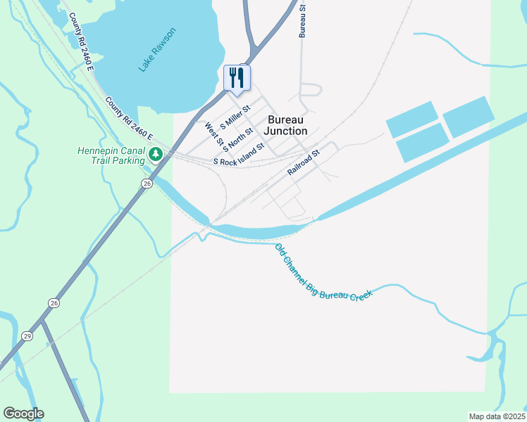 map of restaurants, bars, coffee shops, grocery stores, and more near 217 Peoria Street in Bureau Junction