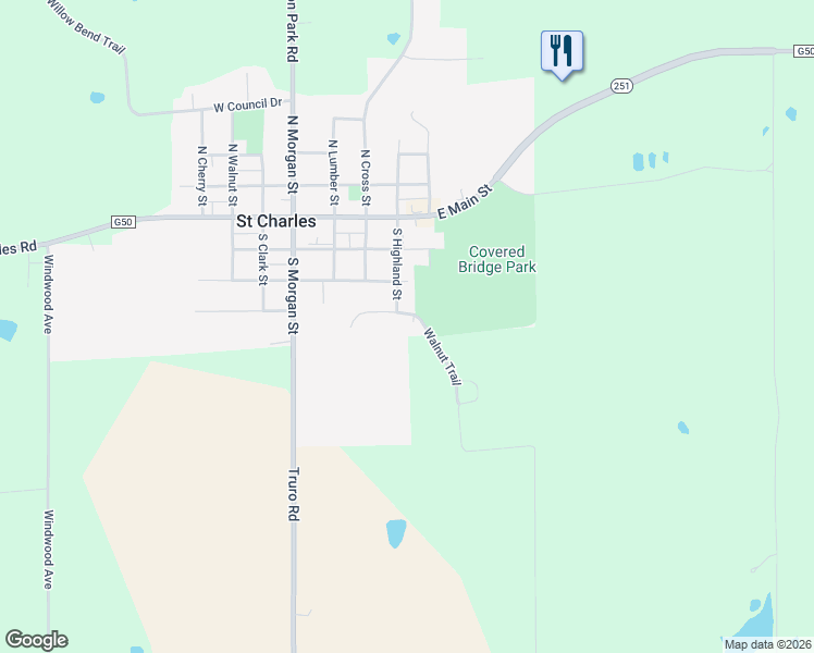 map of restaurants, bars, coffee shops, grocery stores, and more near 111 East Carpenter Street in Saint Charles