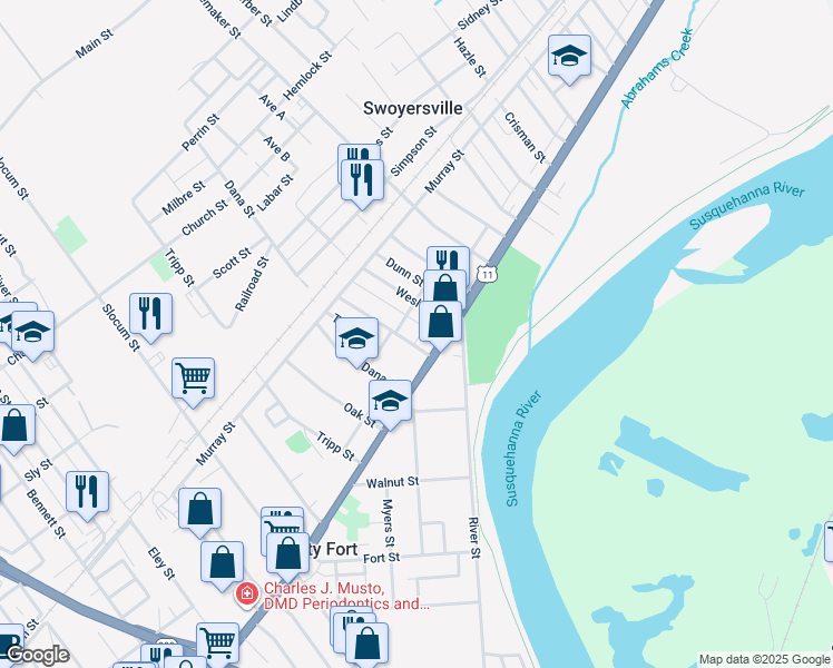 map of restaurants, bars, coffee shops, grocery stores, and more near 1221 Wyoming Ave in Kingston