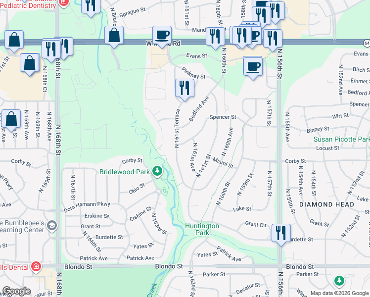 map of restaurants, bars, coffee shops, grocery stores, and more near 2905 North 161st Terrace in Omaha