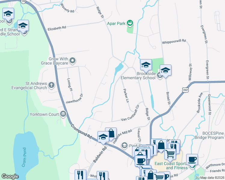 map of restaurants, bars, coffee shops, grocery stores, and more near 2213 Van Cortlandt Circle in Yorktown Heights