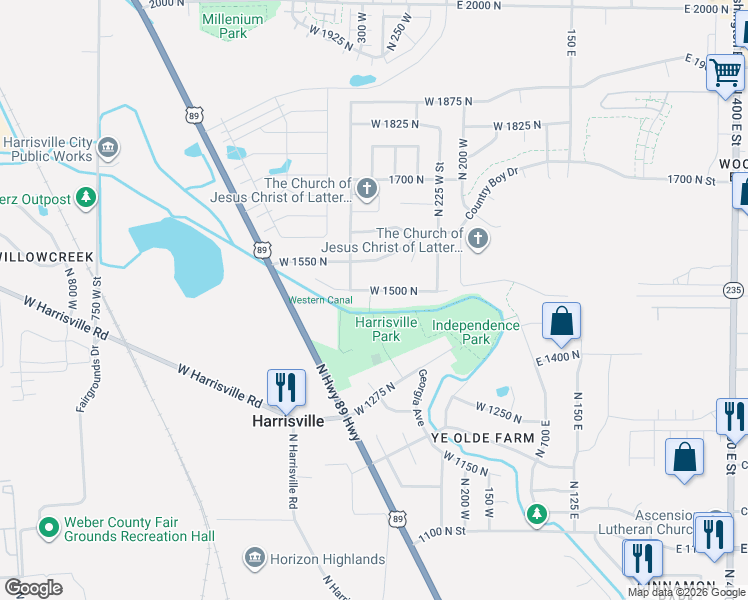 map of restaurants, bars, coffee shops, grocery stores, and more near 1350 U.S. 89 in Ogden