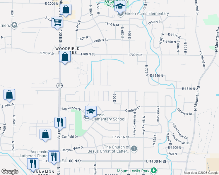map of restaurants, bars, coffee shops, grocery stores, and more near 617 1525 North in North Ogden