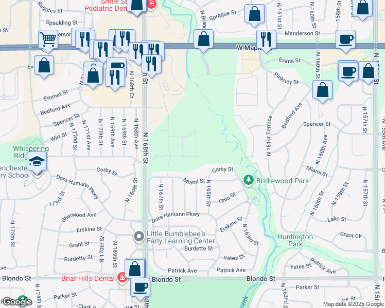map of restaurants, bars, coffee shops, grocery stores, and more near 2915 North 168th Avenue in Omaha