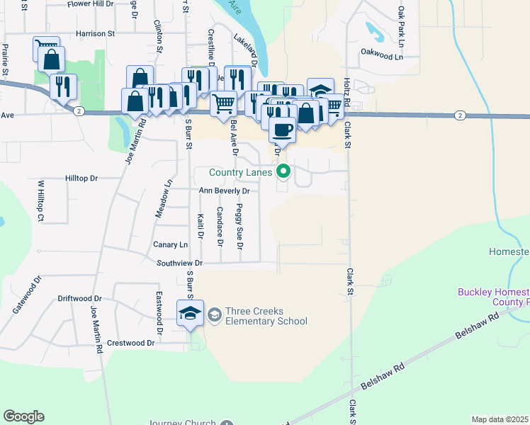 map of restaurants, bars, coffee shops, grocery stores, and more near 18311 Platinum Drive in Lowell