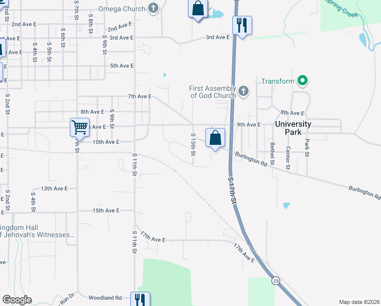 map of restaurants, bars, coffee shops, grocery stores, and more near 1604 Burlington Road in Oskaloosa
