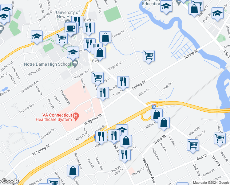 map of restaurants, bars, coffee shops, grocery stores, and more near 149 Lamson Street in West Haven