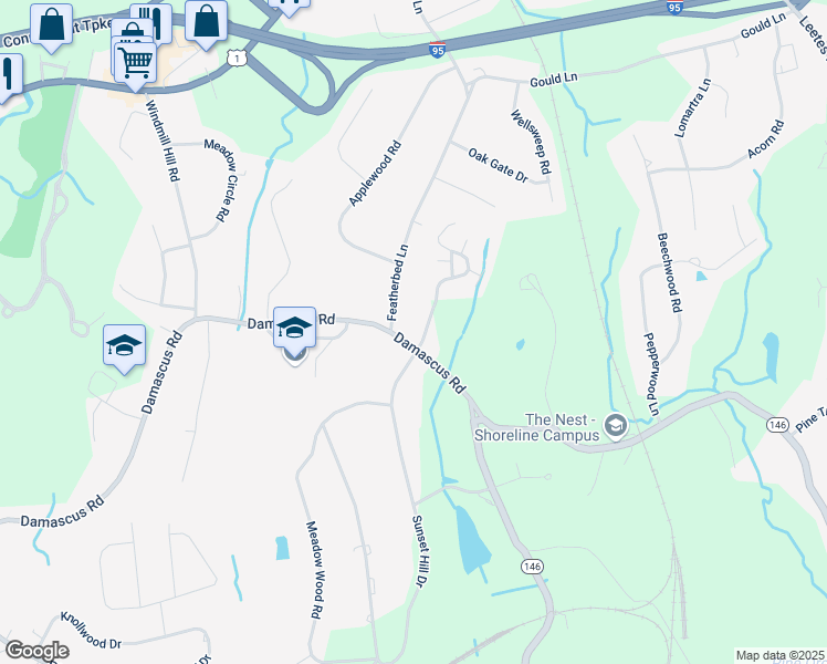map of restaurants, bars, coffee shops, grocery stores, and more near 1 Hunting Ridge Farms Road in Branford