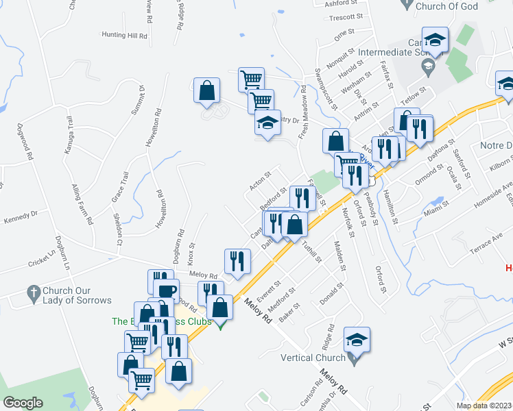 map of restaurants, bars, coffee shops, grocery stores, and more near 7 Ipswich Street in West Haven