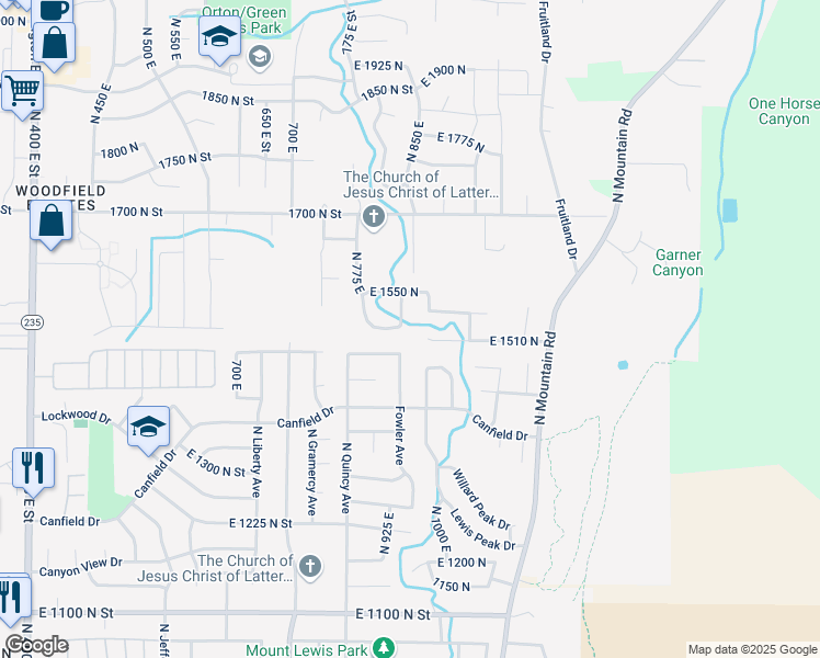 map of restaurants, bars, coffee shops, grocery stores, and more near 1522 North 825 East in North Ogden