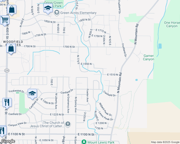 map of restaurants, bars, coffee shops, grocery stores, and more near 1522 North 825 East in North Ogden