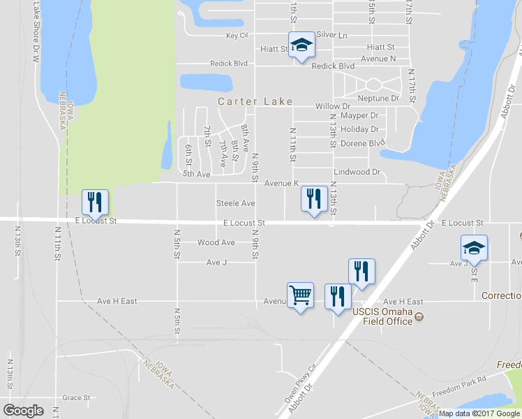 map of restaurants, bars, coffee shops, grocery stores, and more near 2929 North 9th Street in Carter Lake