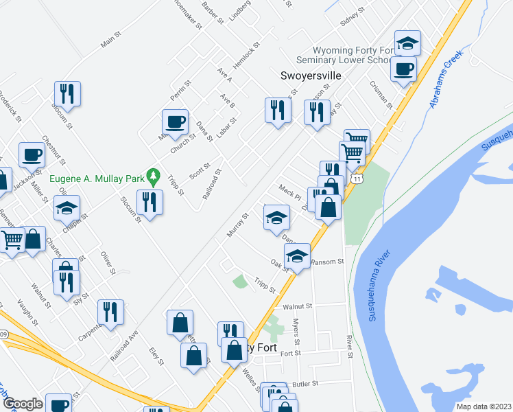 map of restaurants, bars, coffee shops, grocery stores, and more near 73 Dana Street in Kingston