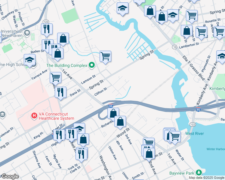 map of restaurants, bars, coffee shops, grocery stores, and more near 49 Front Avenue in West Haven