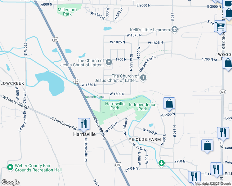 map of restaurants, bars, coffee shops, grocery stores, and more near 336 West 1500 North in Ogden