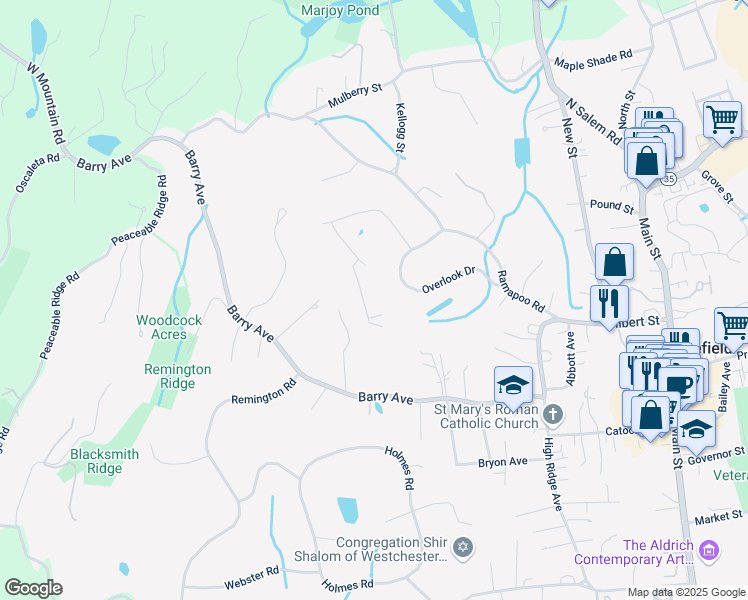 map of restaurants, bars, coffee shops, grocery stores, and more near 22 Nutmeg Court in Ridgefield