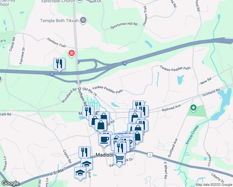 map of restaurants, bars, coffee shops, grocery stores, and more near 4 Yankee Glen Rd in Madison