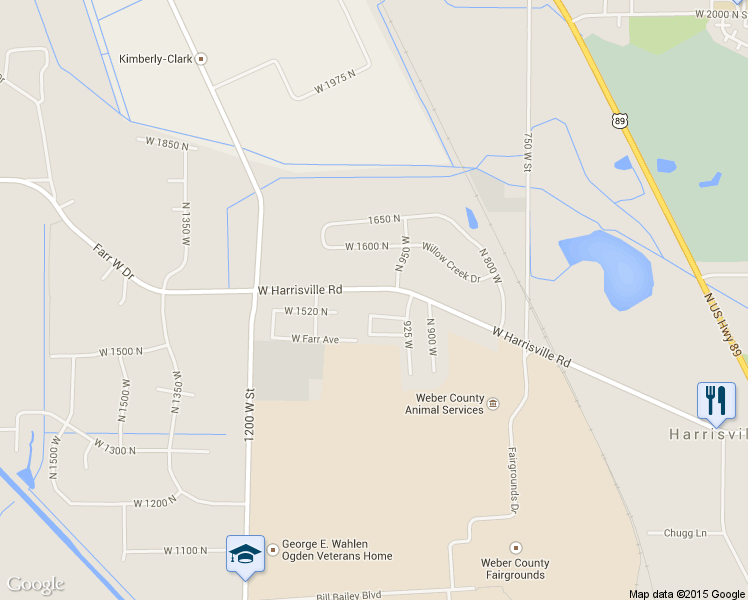 map of restaurants, bars, coffee shops, grocery stores, and more near 975 West Harrisville Road in Ogden