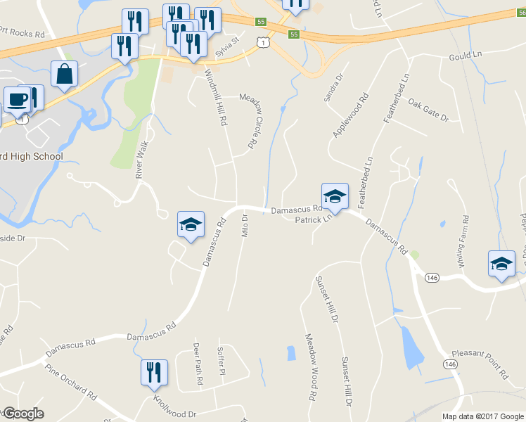 map of restaurants, bars, coffee shops, grocery stores, and more near 161 Damascus Rd in Branford