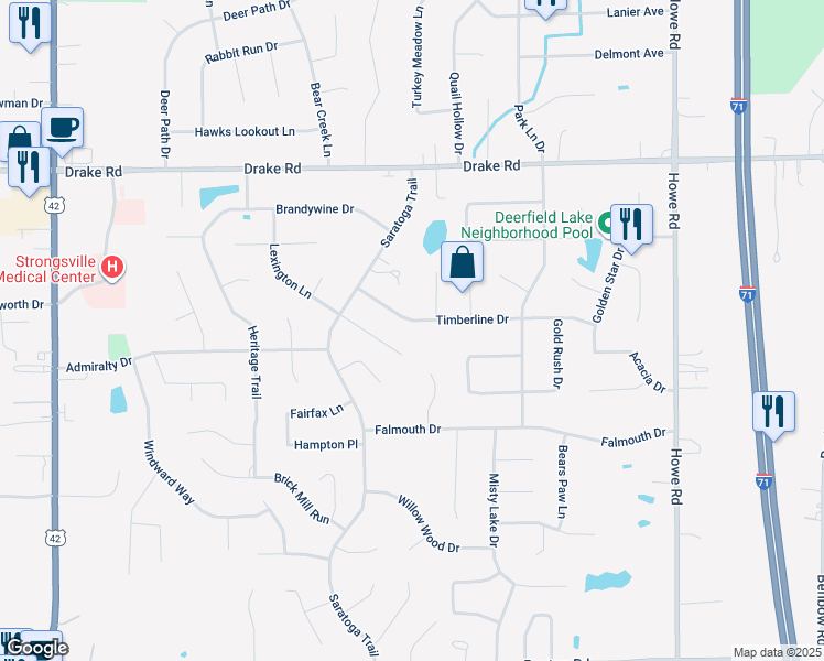 map of restaurants, bars, coffee shops, grocery stores, and more near 18268 Winchester Court in Strongsville