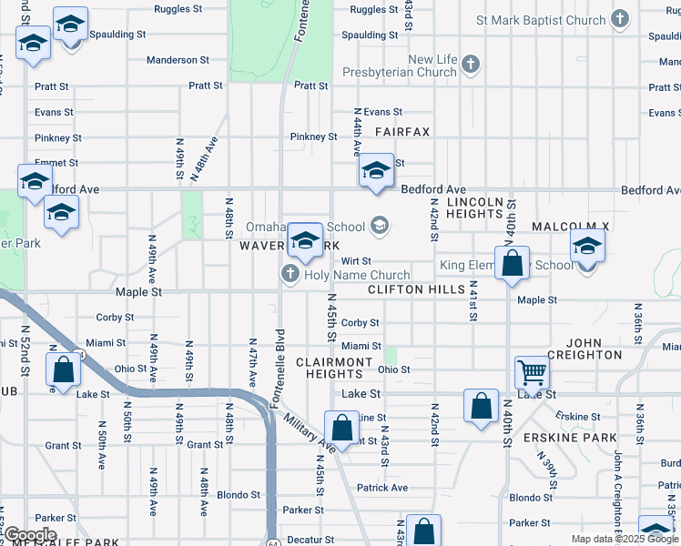 map of restaurants, bars, coffee shops, grocery stores, and more near 3019 North 45th Street in Omaha