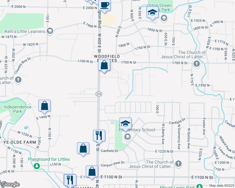 map of restaurants, bars, coffee shops, grocery stores, and more near 430 1525 North in North Ogden