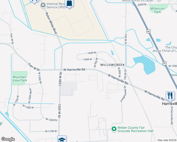 map of restaurants, bars, coffee shops, grocery stores, and more near 975 West Harrisville Road in Ogden