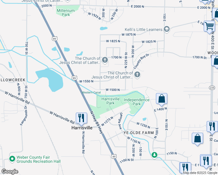 map of restaurants, bars, coffee shops, grocery stores, and more near 336 West 1500 North in Ogden