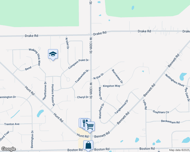 map of restaurants, bars, coffee shops, grocery stores, and more near 12830 North Star Drive in North Royalton