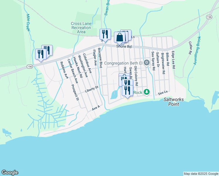 map of restaurants, bars, coffee shops, grocery stores, and more near 58 Corsino Avenue in Old Lyme
