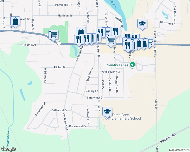 map of restaurants, bars, coffee shops, grocery stores, and more near 320 Meadow Lane in Lowell